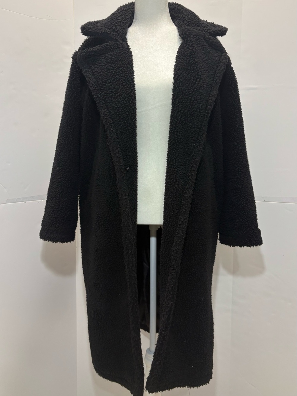 Fabletics Teddy Long Coat Small Black Sherpa Faux Shearling Oversized Maxi